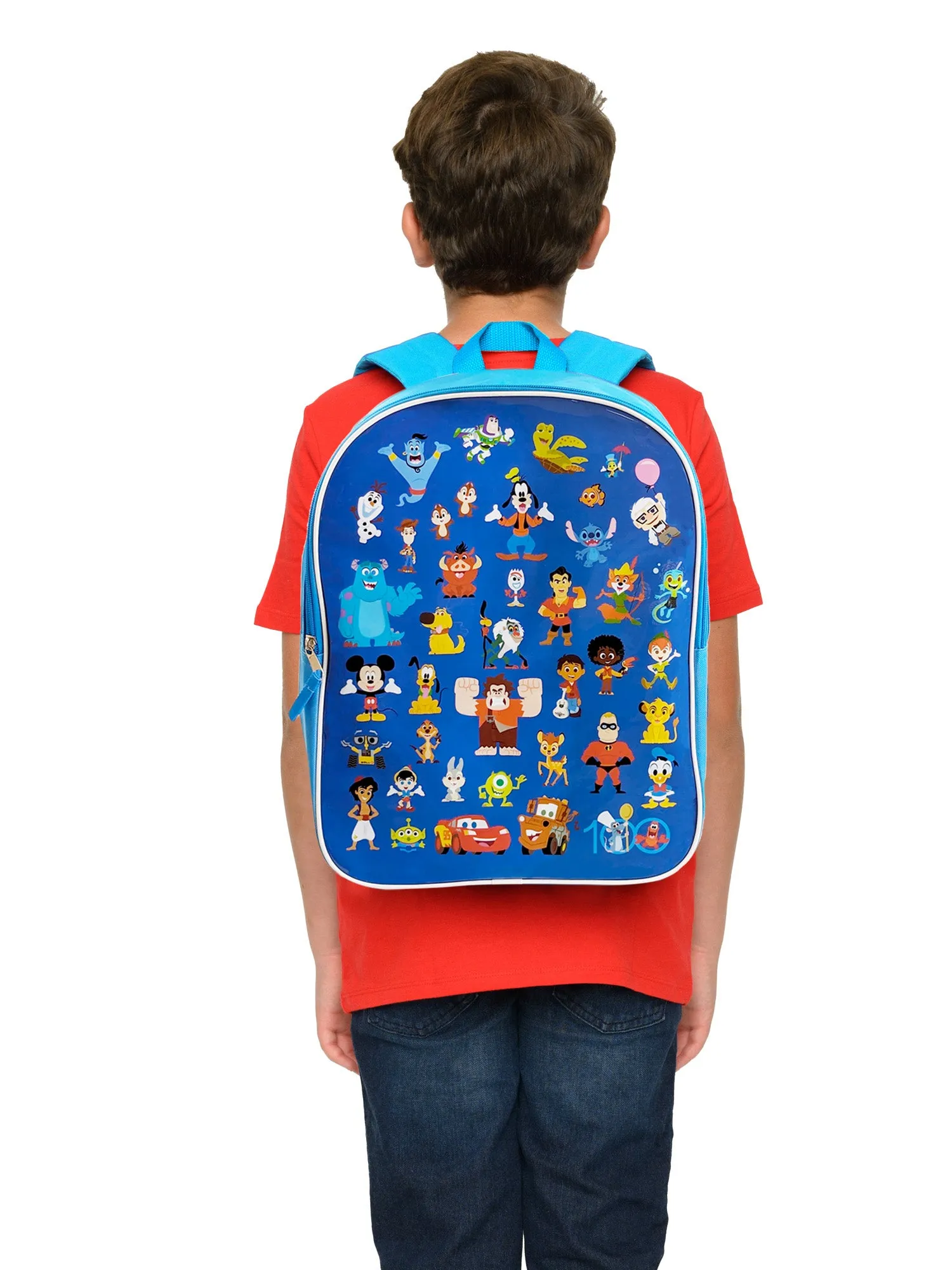 Disney 100 Backpack Blue 15" Mickey Mouse Woody Aladdin Nemo Boys D100 Bag