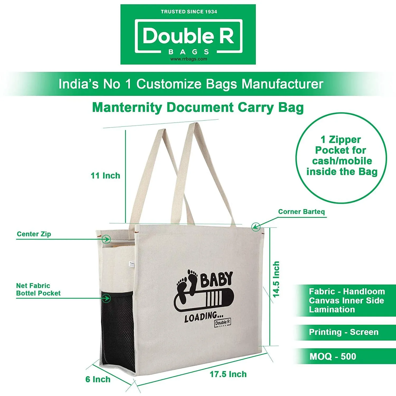 Double r Bags First Maternity/Diaper Bags Canvas Shoulder Carry Bag for Pregnant Women