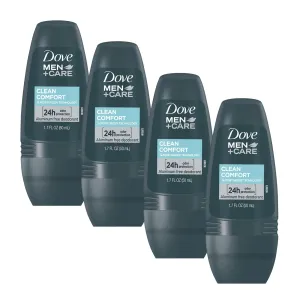Dove Men Care Clean Comfort Roll on Deodorant, Aluminum Free, For All Day Underarm Odor Protection, 4-Pack, 1.7 Fl Oz Each, 4.