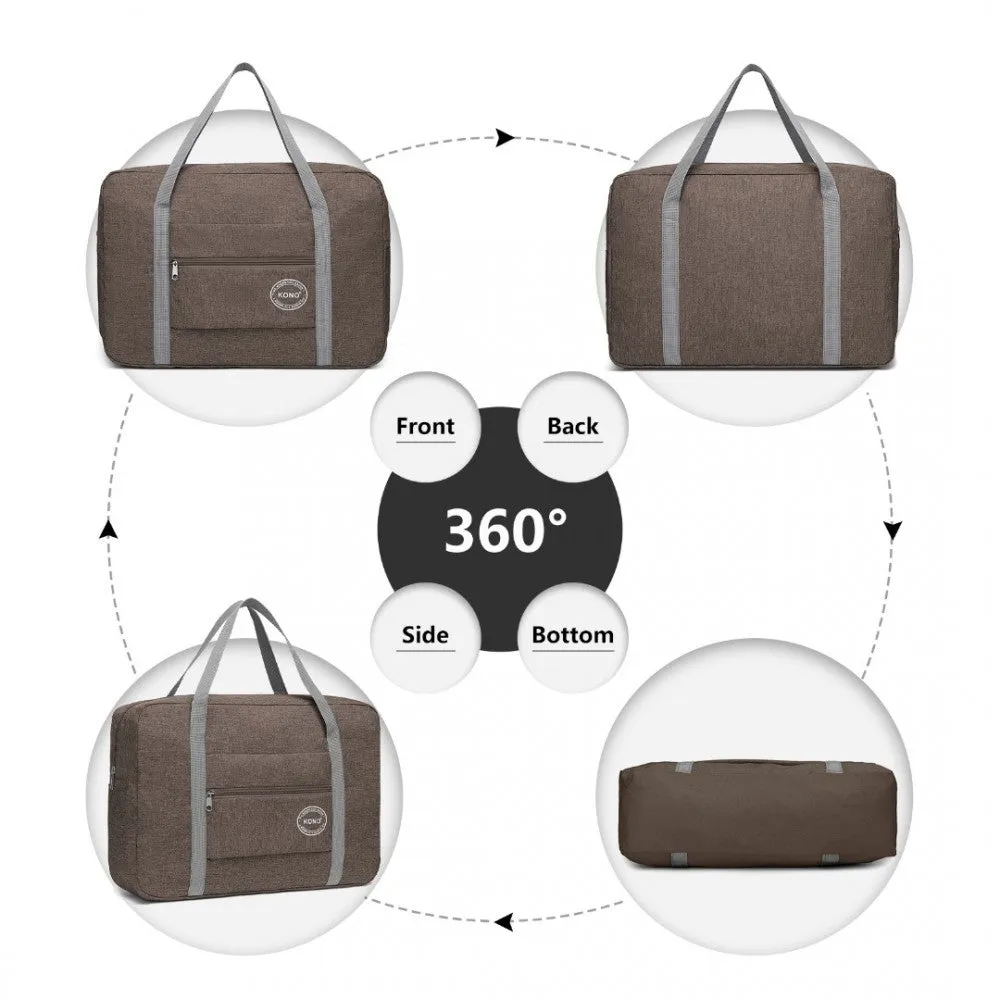 Eq2256 - Kono Foldable Waterproof Storage Travel Handbag - Brown