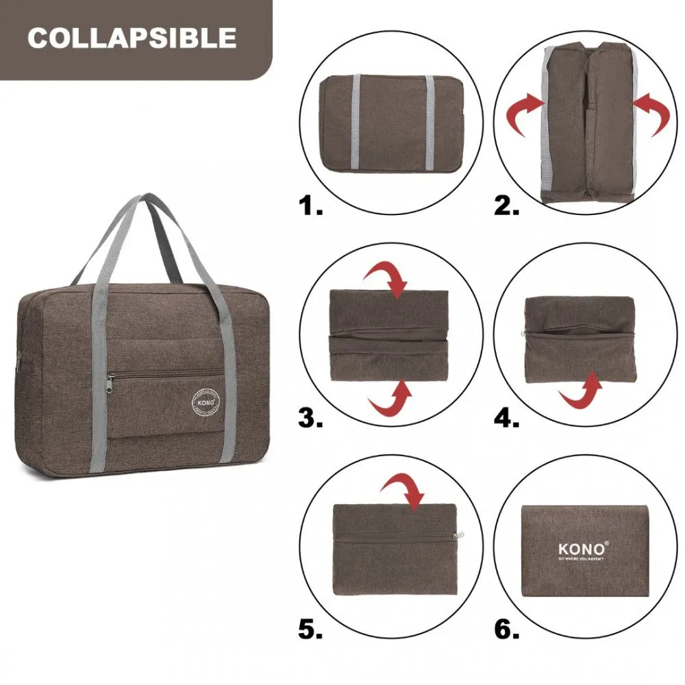 Eq2256 - Kono Foldable Waterproof Storage Travel Handbag - Brown