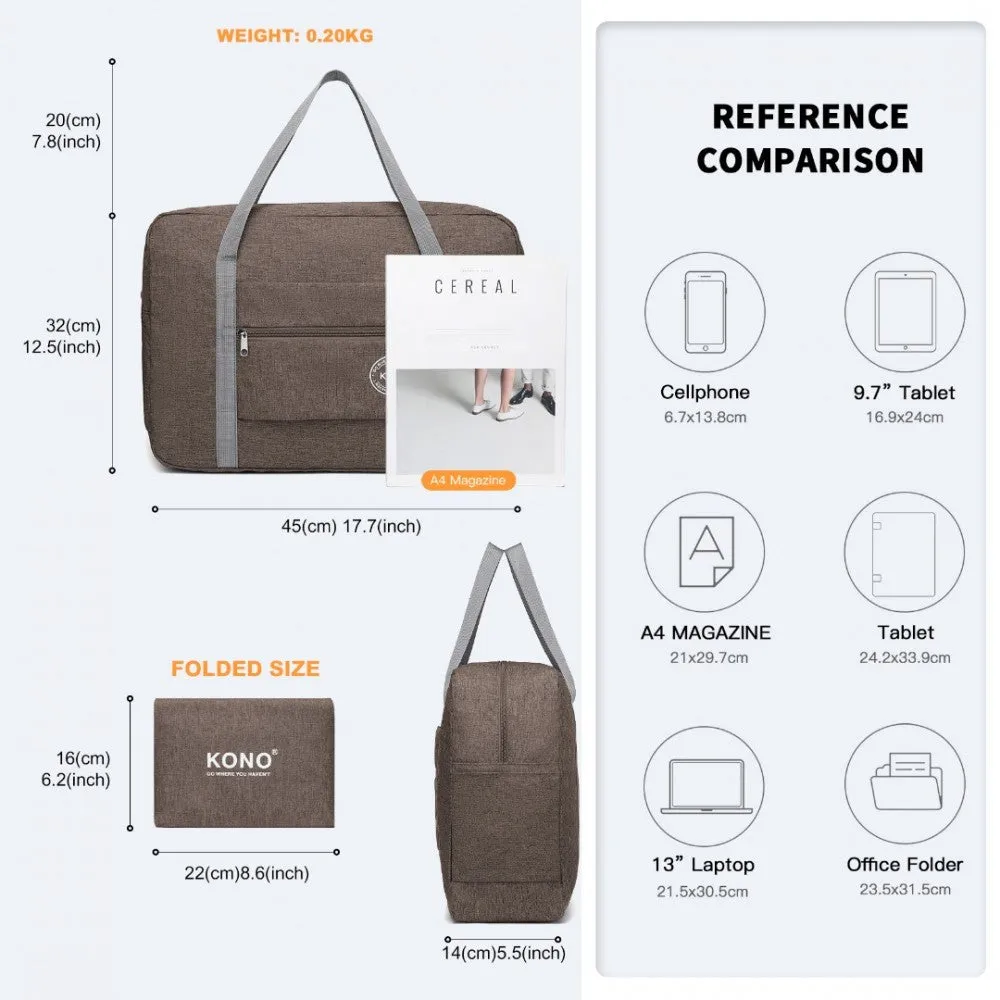 Eq2256 - Kono Foldable Waterproof Storage Travel Handbag - Brown