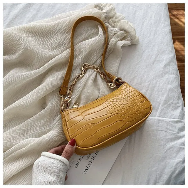 Fashion Crocodile Pattern Baguette bags MINI PU Leather Shoulder Bags For Women Chain Designer Luxury Handbag Female Travel tote