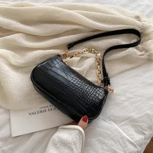 Fashion Crocodile Pattern Baguette bags MINI PU Leather Shoulder Bags For Women Chain Designer Luxury Handbag Female Travel tote