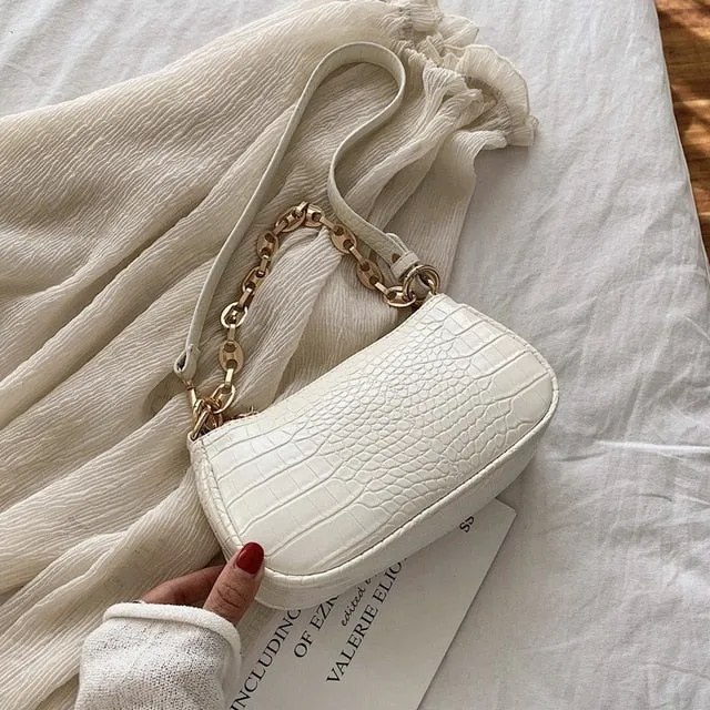 Fashion Crocodile Pattern Baguette bags MINI PU Leather Shoulder Bags For Women Chain Designer Luxury Handbag Female Travel tote