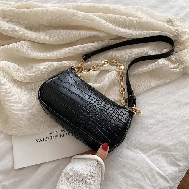Fashion Crocodile Pattern Baguette bags MINI PU Leather Shoulder Bags For Women Chain Designer Luxury Handbag Female Travel tote