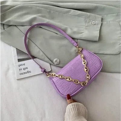 Fashion Crocodile Pattern Baguette bags MINI PU Leather Shoulder Bags For Women Chain Designer Luxury Handbag Female Travel tote