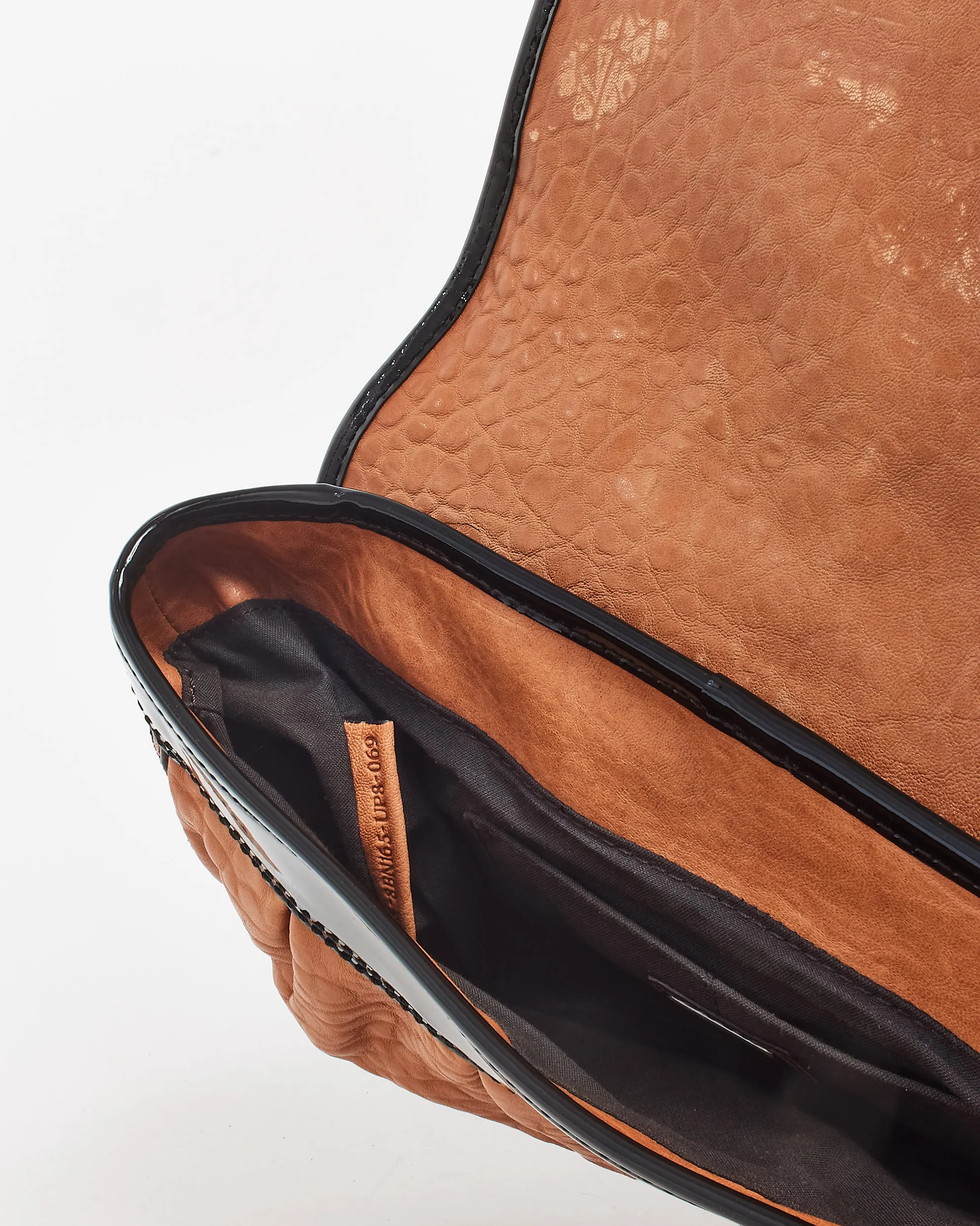 Fendi Vintage Brown Leather & Black Patent Leather Buckle B Bag Shoulder Bag