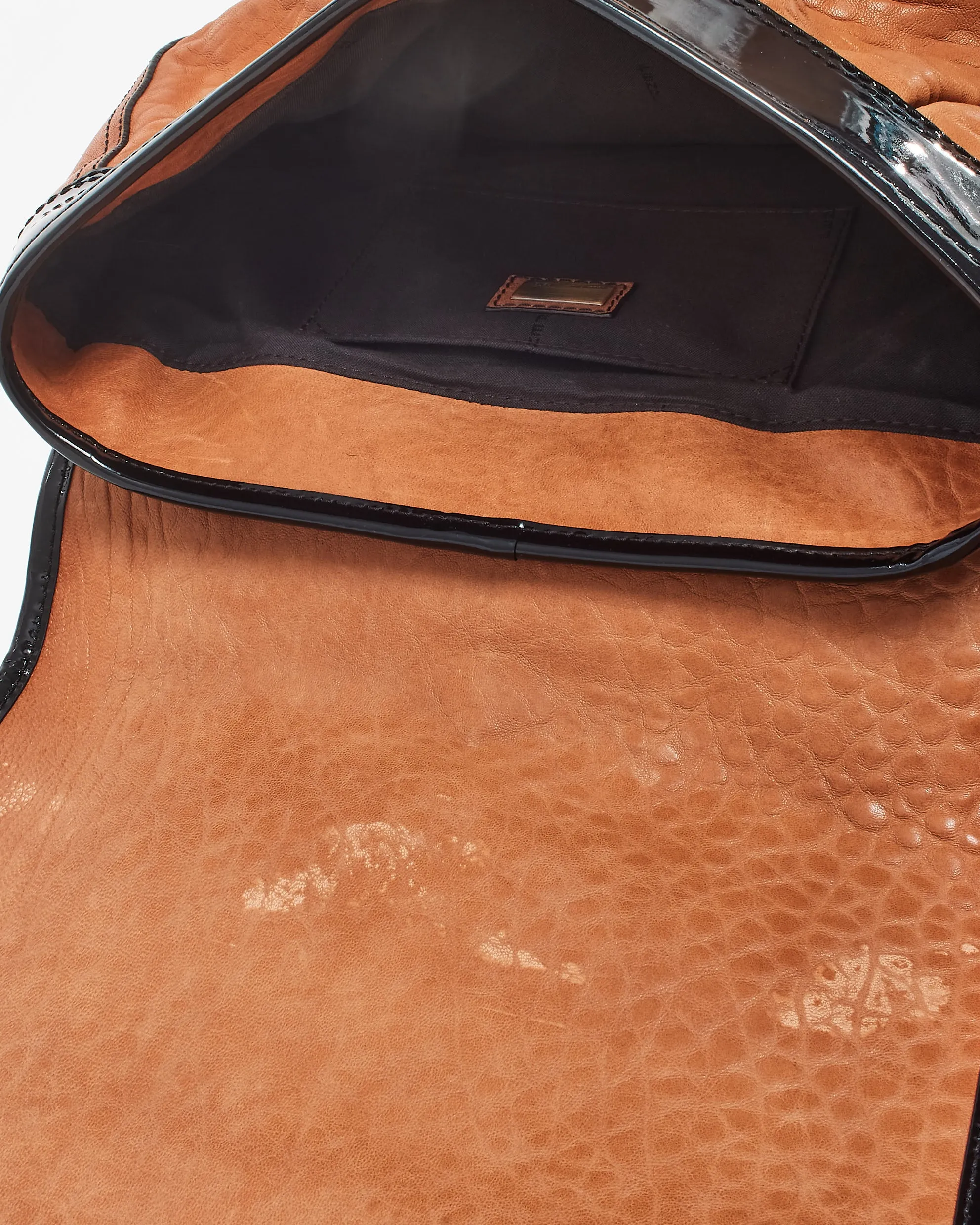 Fendi Vintage Brown Leather & Black Patent Leather Buckle B Bag Shoulder Bag