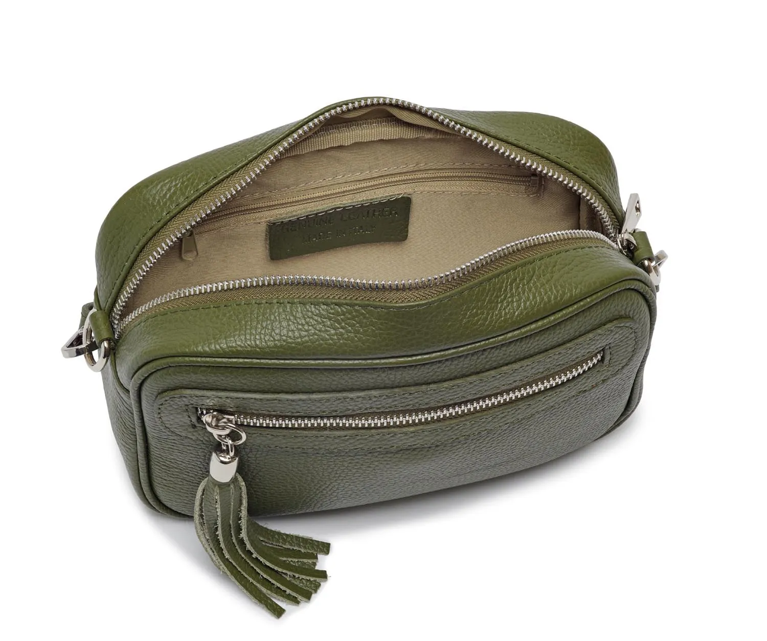 Florence - Crossbody Bag in Olive with Black and White Leopard Strap