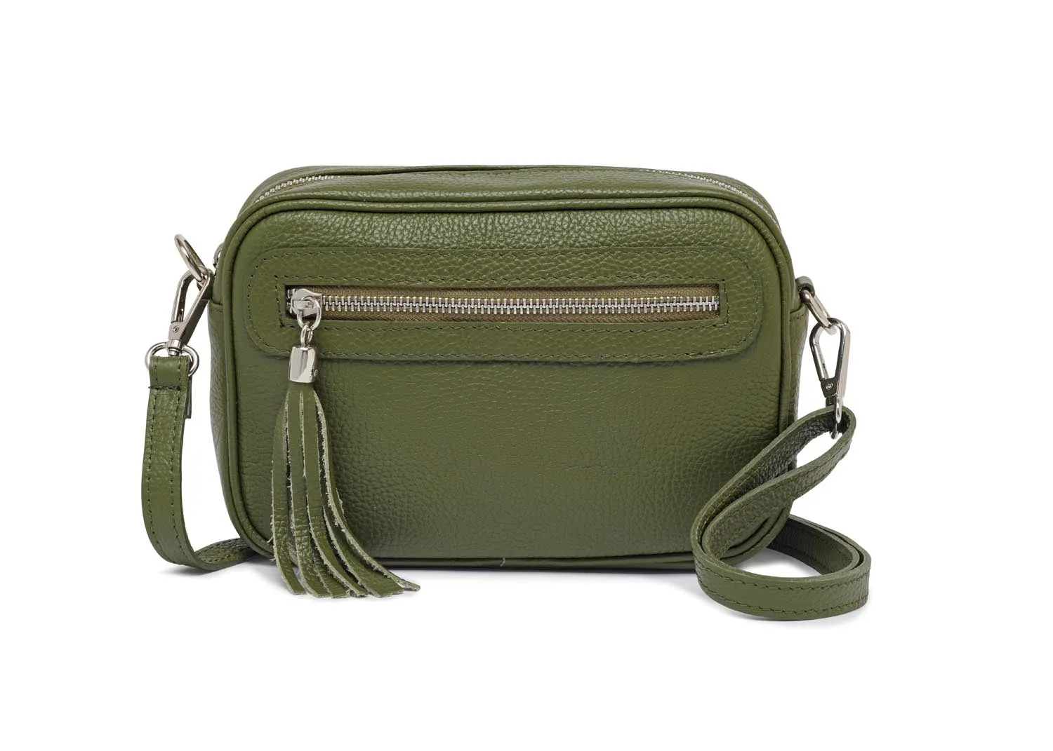 Florence - Crossbody Bag in Olive with Black and White Leopard Strap
