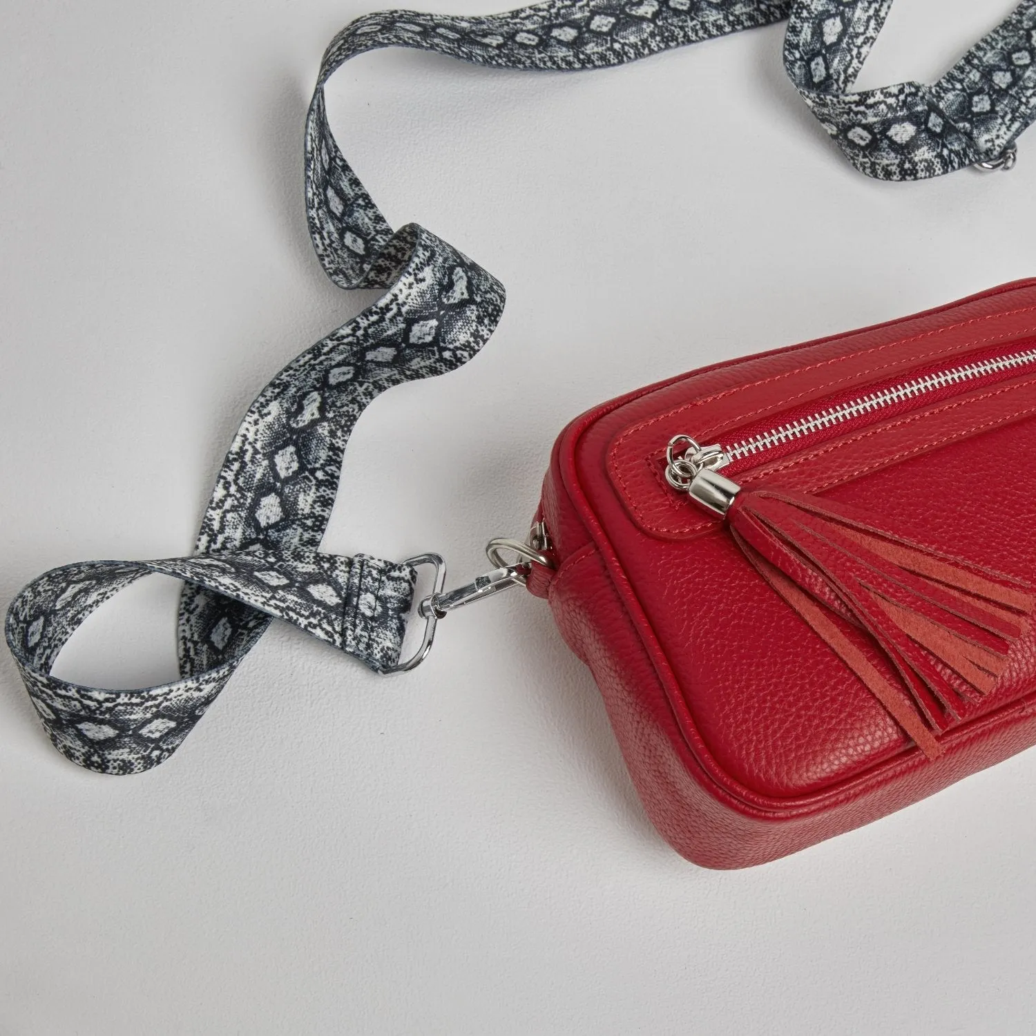 Florence Crossbody Bag in Red with Snake Strap