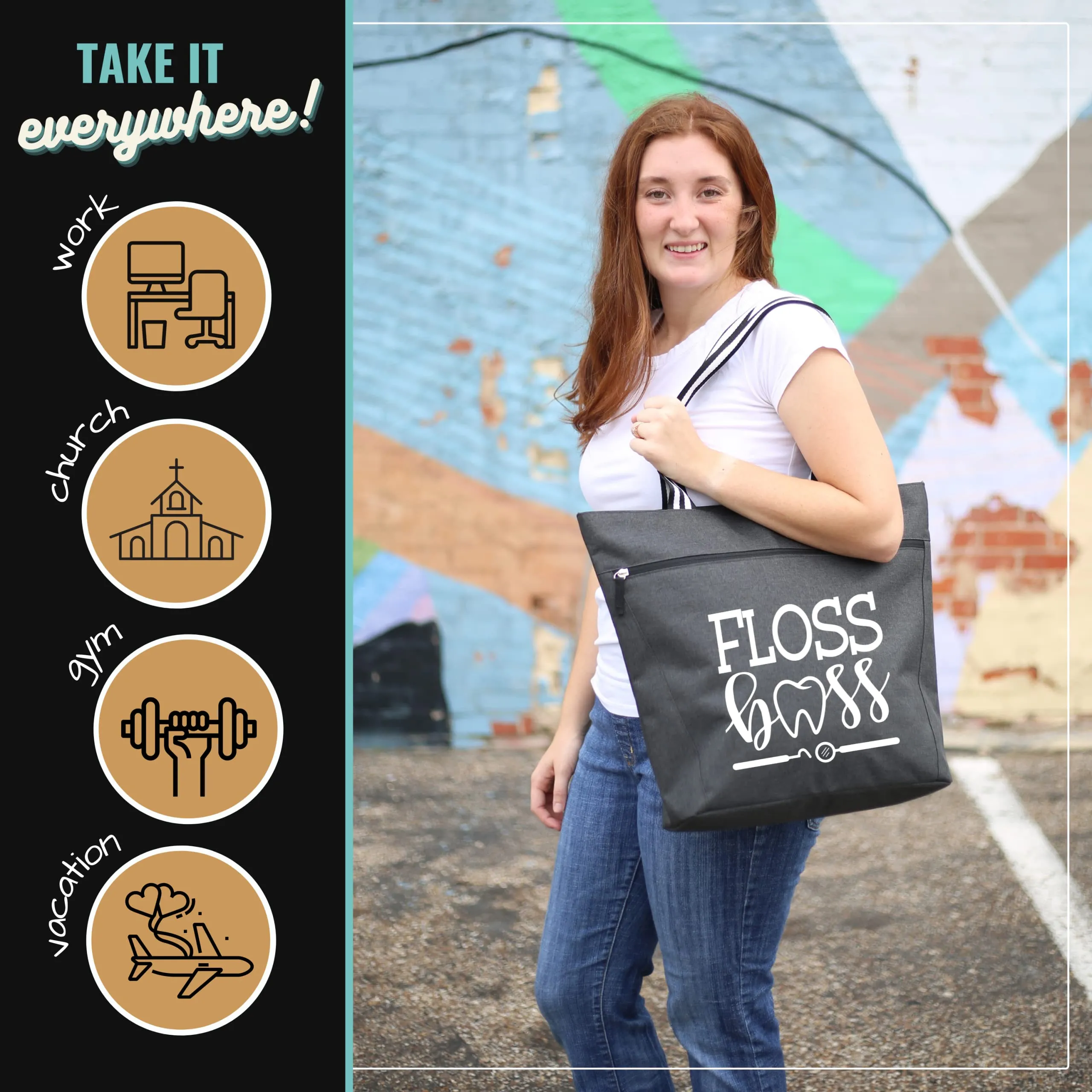 Floss Boss Lexie  Black  Tote Bag for Dental Workers