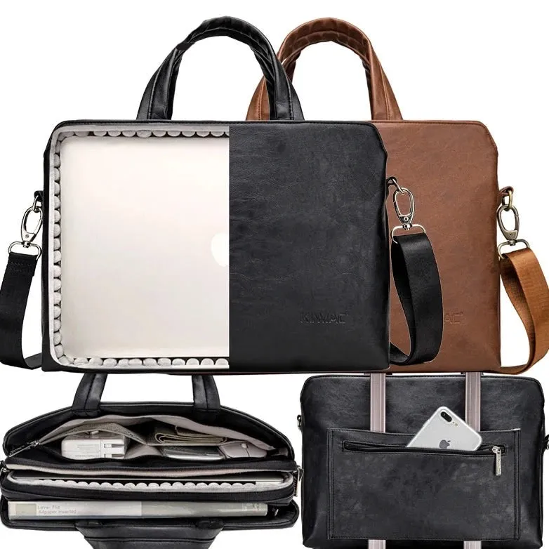 For Macbook Notebook Mens 13,14,15,15.6 Inch Messenger Shockproof Leather Case Hand & Laptop Bag