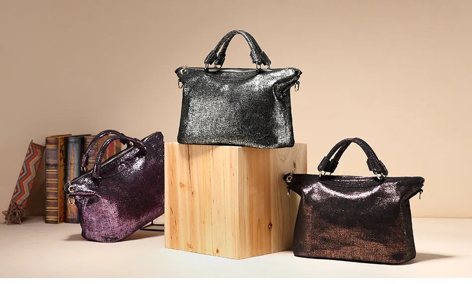 Genuine Leather Tote Bag-Black,Gold,Green,Pink,Red