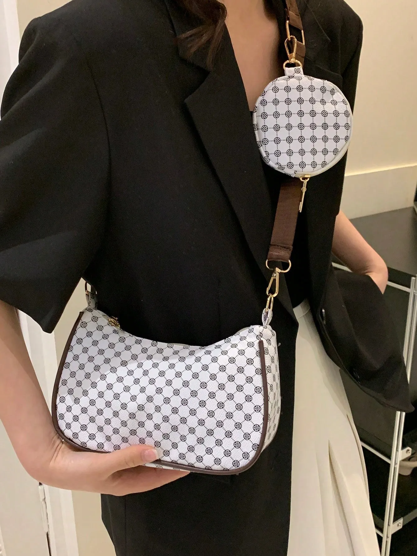 Geometric Print Hobo Bag With Coin Purse - Multicolor