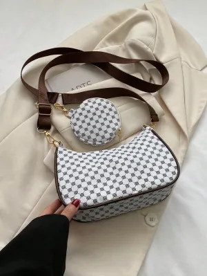 Geometric Print Hobo Bag With Coin Purse - Multicolor