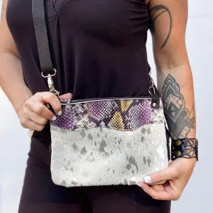 Go Small Wave Zippered Crossbody - Silver Acid Wash   Purple Snake