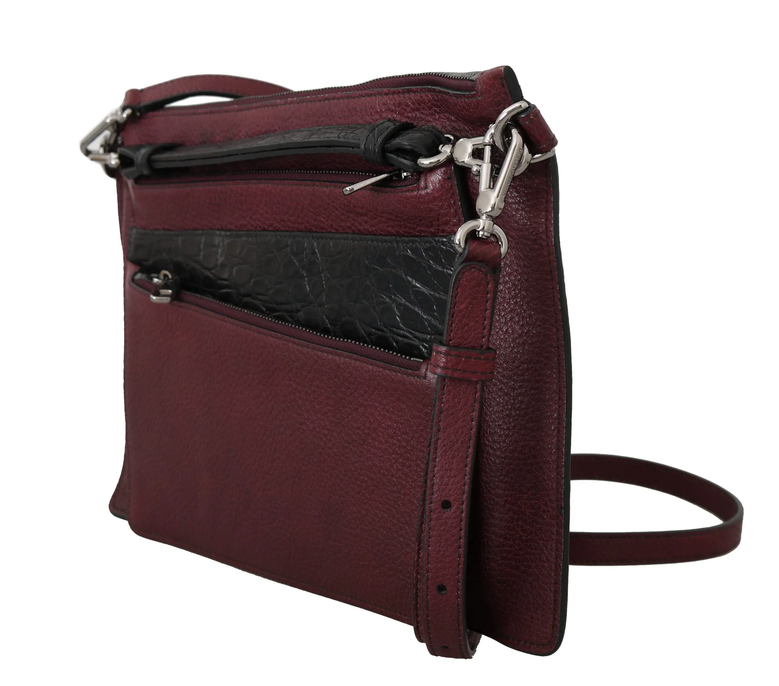 Gray Crocodile Skin Leather Cross Body Messenger Bag