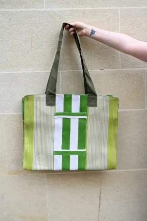 Green and White Striped Square Market Bag