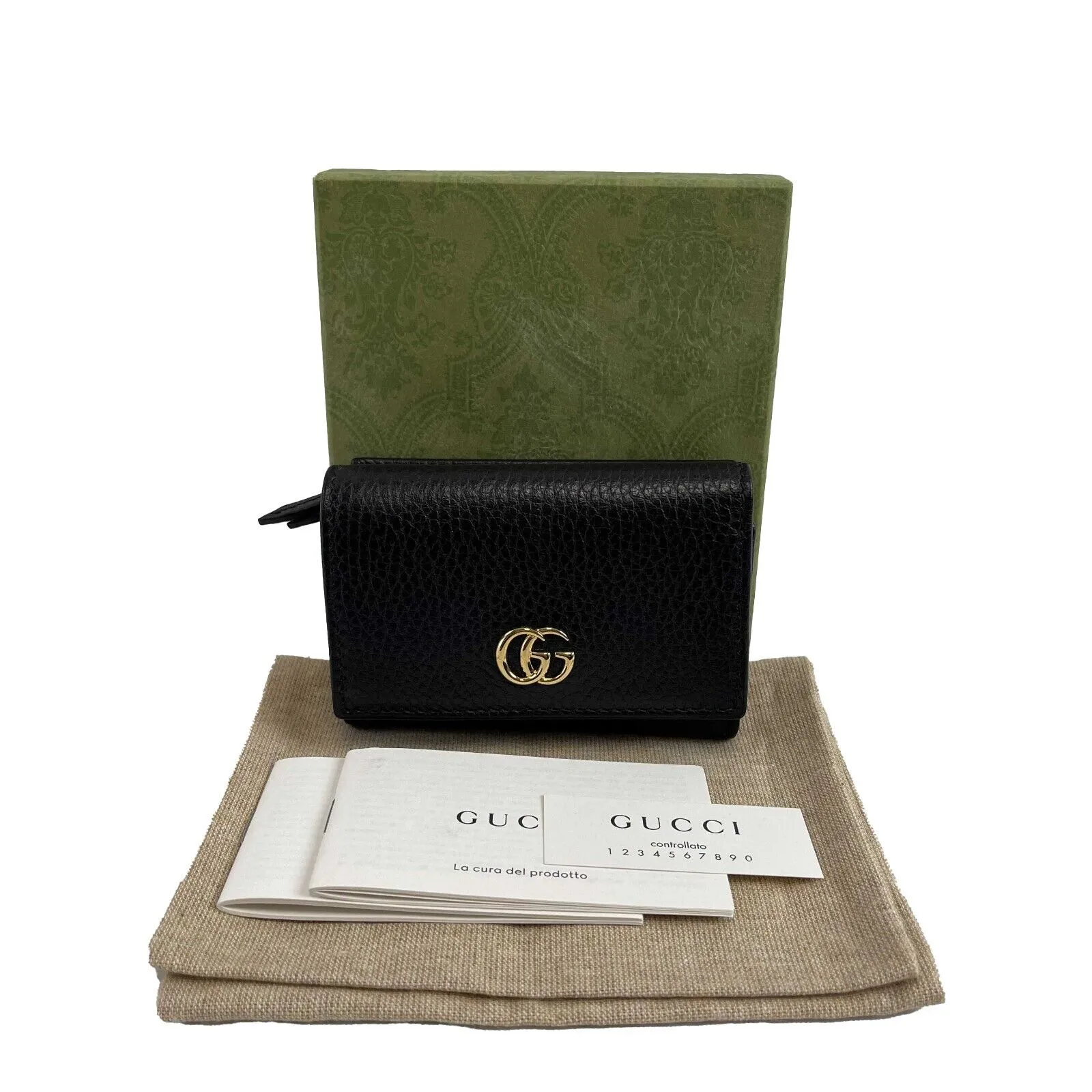 Gucci Black Leather GG Marmont Compact Folded Wallet Accessories