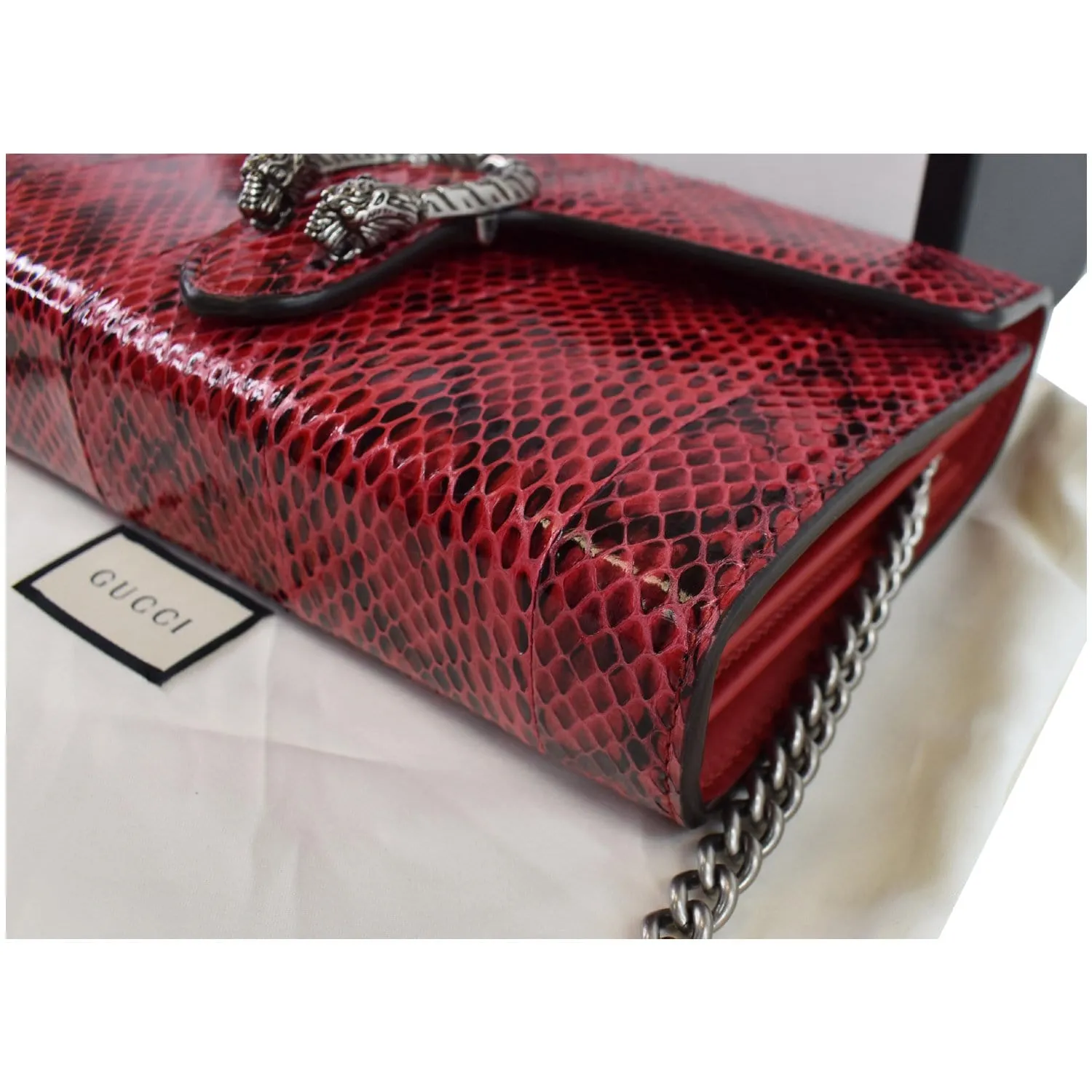 GUCCI Dionysus Mini Python Leather Crossbody Chain Wallet Red 401231
