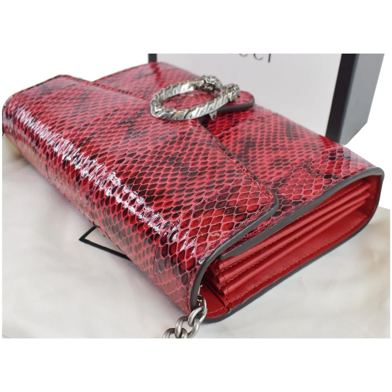 GUCCI Dionysus Mini Python Leather Crossbody Chain Wallet Red 401231