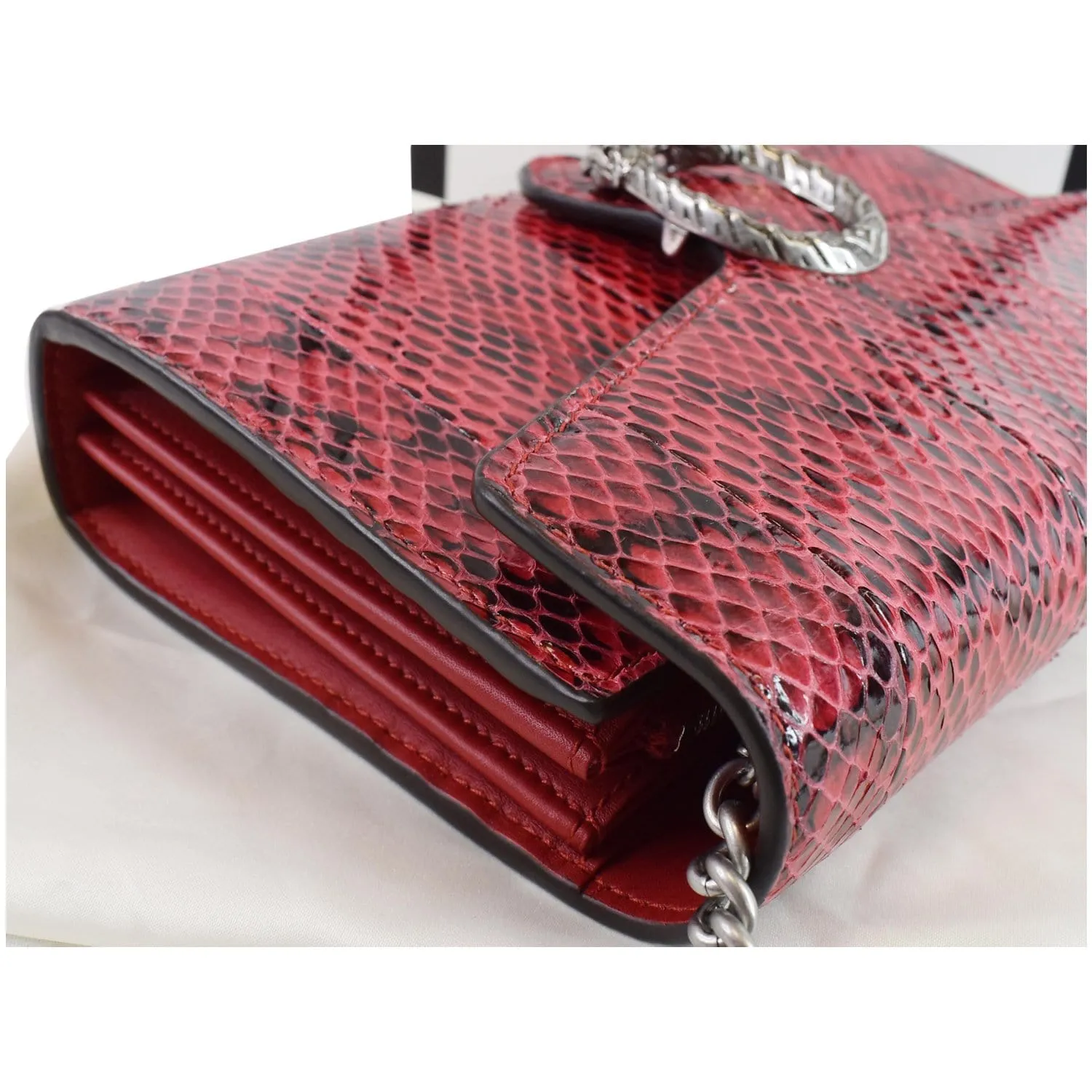 GUCCI Dionysus Mini Python Leather Crossbody Chain Wallet Red 401231