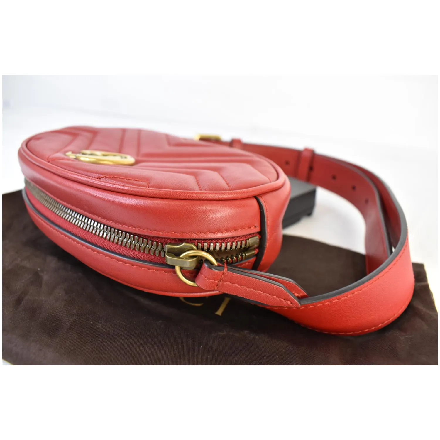 GUCCI GG Marmont Matelasse Leather Belt Bag 476434 Red - Final Sale