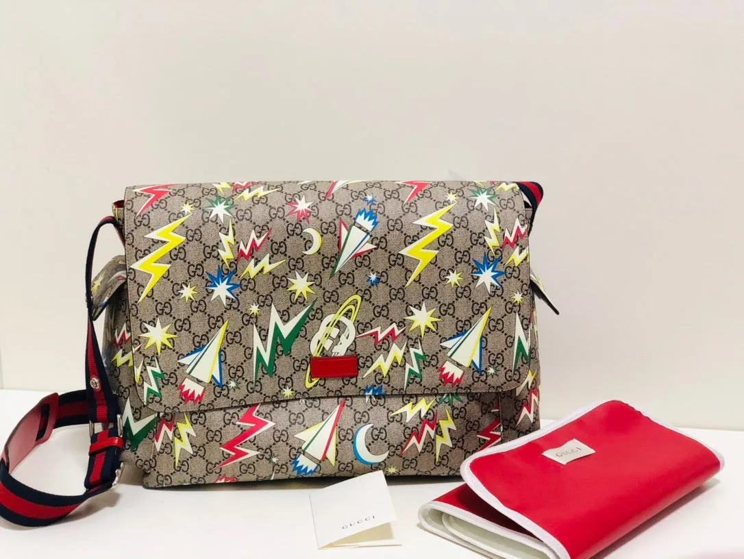 Gucci Supreme Gg Canvas Baby Diaper Changing Bag Italy Grey Handbag Tote NEW