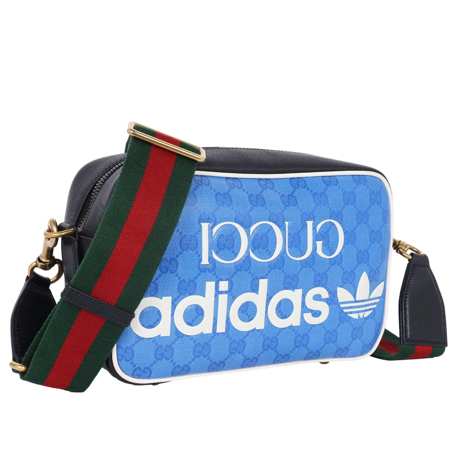 Gucci x Adidas Crystal Vintage Monogram Small Messenger Bag Blue