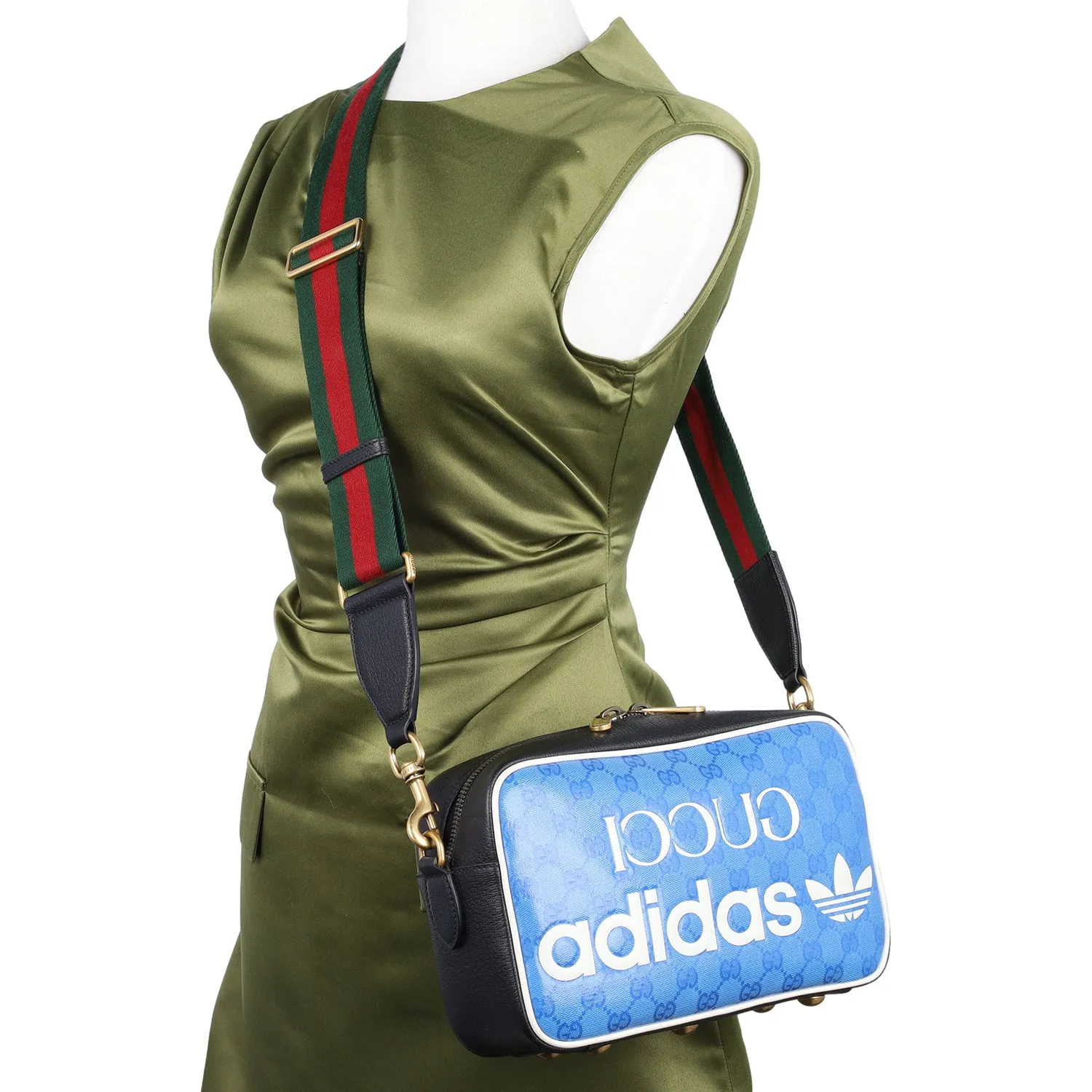 Gucci x Adidas Crystal Vintage Monogram Small Messenger Bag Blue
