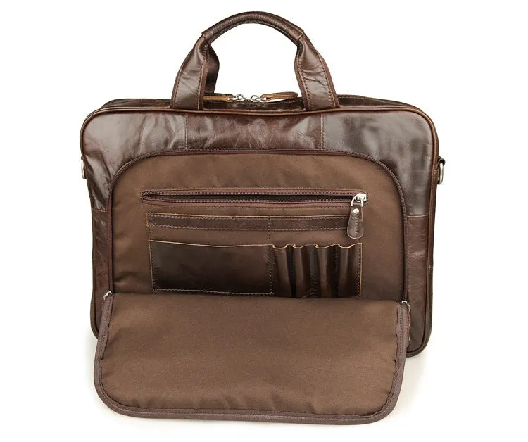 Handmade Top Grain Leather Briefcase Men's Messenger Bag Business Laptop Bags