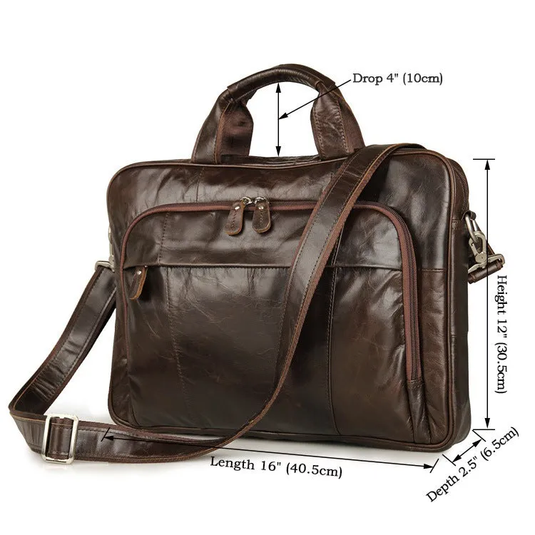 Handmade Top Grain Leather Briefcase Men's Messenger Bag Business Laptop Bags