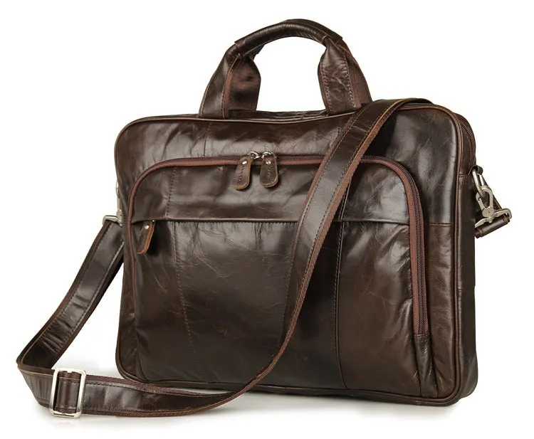 Handmade Top Grain Leather Briefcase Men's Messenger Bag Business Laptop Bags