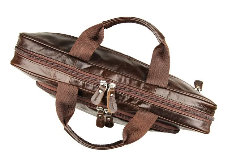 Handmade Top Grain Leather Briefcase Men's Messenger Bag Business Laptop Bags