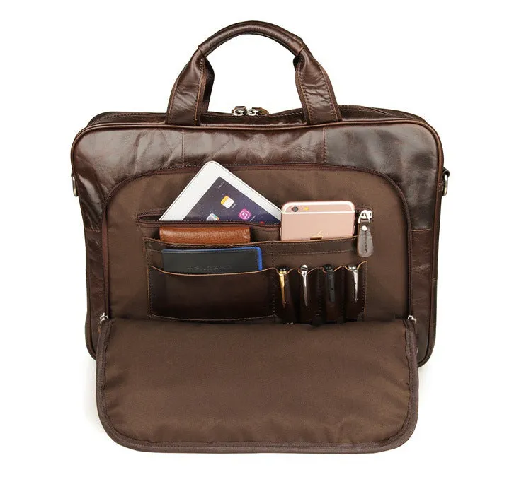 Handmade Top Grain Leather Briefcase Men's Messenger Bag Business Laptop Bags