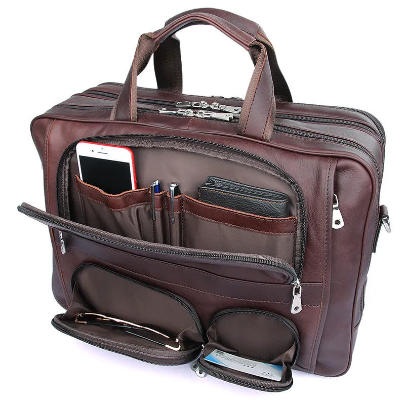 Handmade Top Leather Briefcase Large Shoulder Bags Men's Business Laptop Messenger Bag 7289