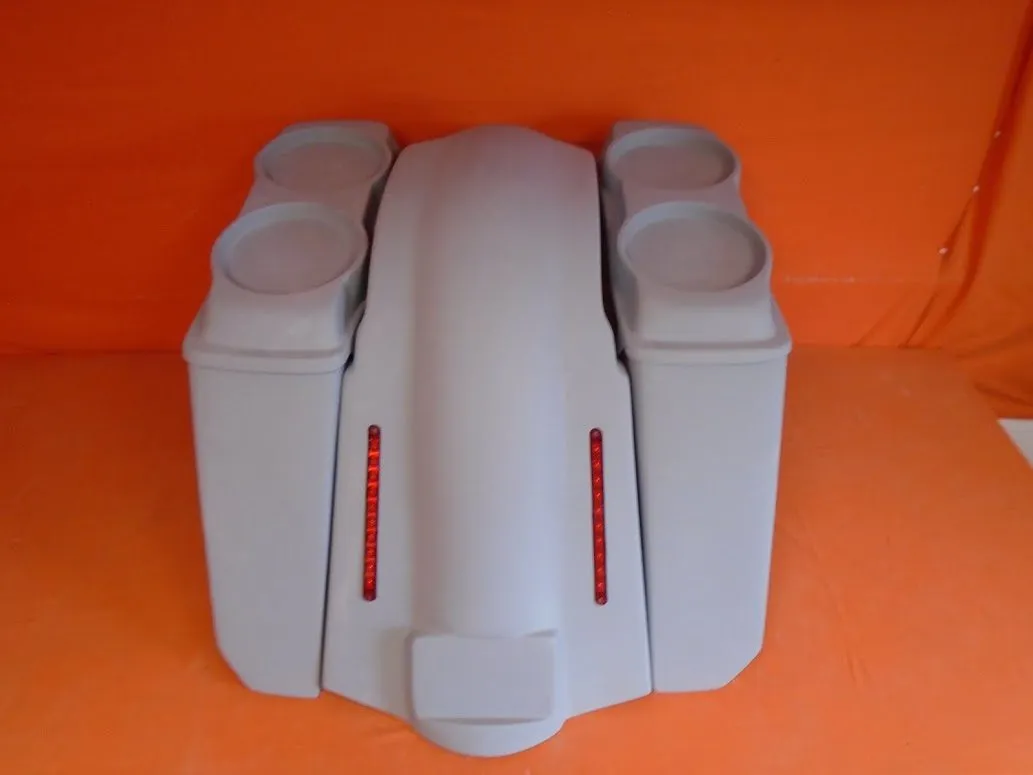 Harley Davidson 5" Heritage Softail Extended Saddlebags Dual 6 x 9 Speaker Lids   LED Fender No Cutouts