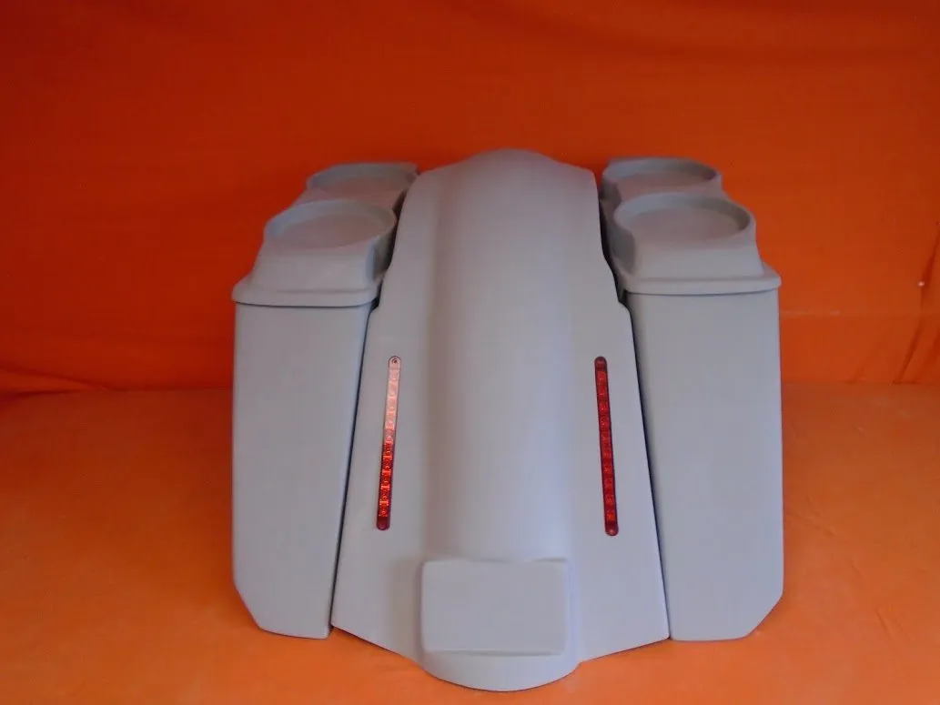 Harley Davidson 5" Heritage Softail Extended Saddlebags Dual 6 x 9 Speaker Lids   LED Fender No Cutouts