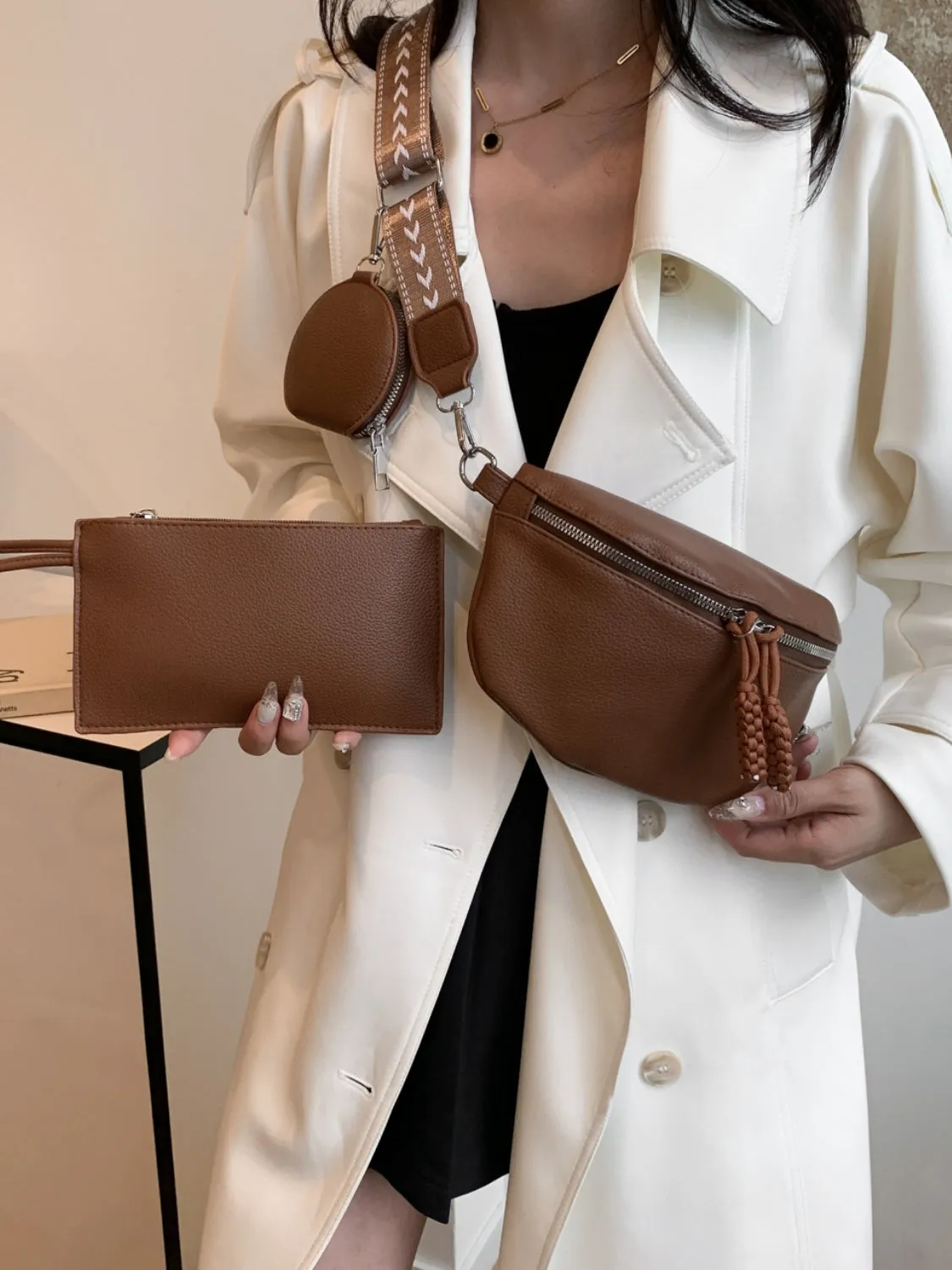 Hazel Blues® |  PU Leather Adjustable Strap Crossbody Bag with Coin Purse