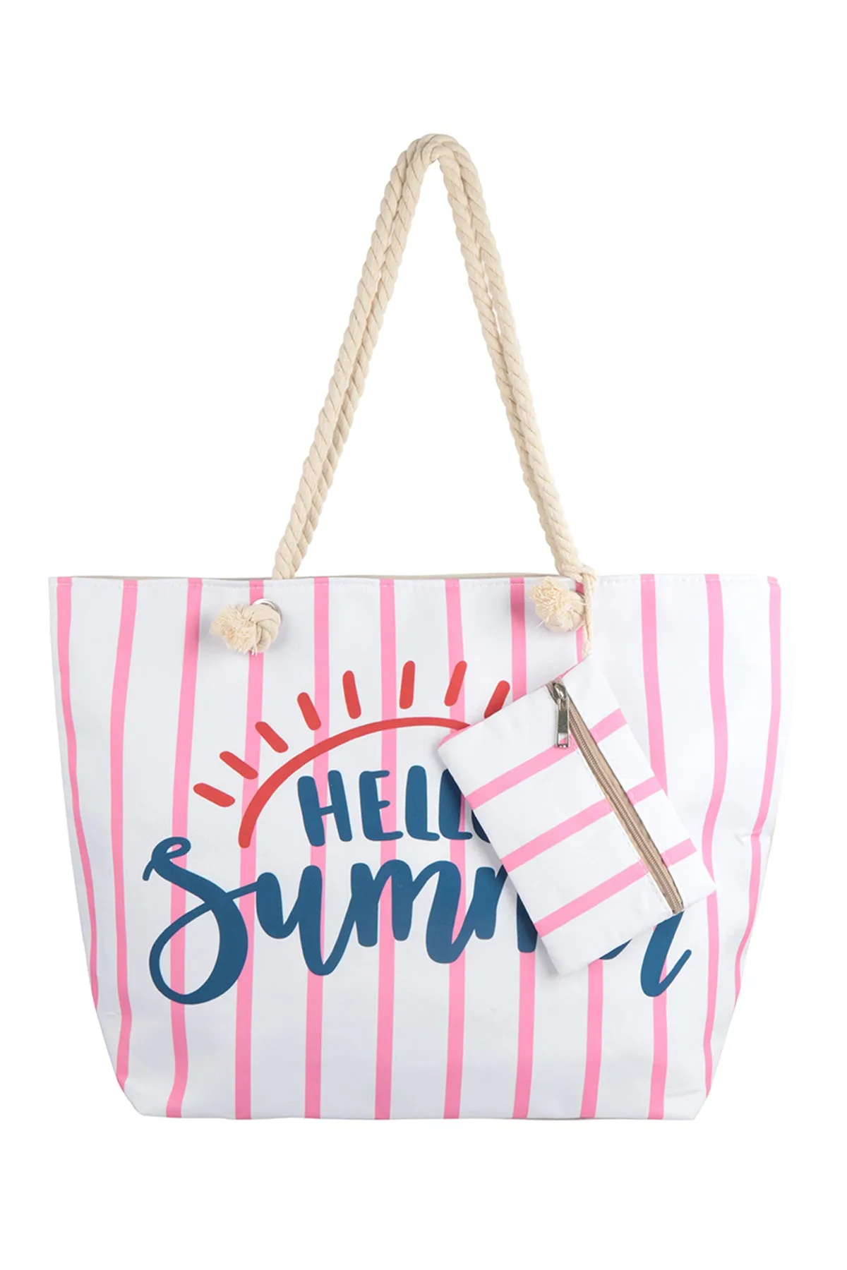 HELLO SUMMER STRIPED TOTE BAG WITH MATCHING WALLET