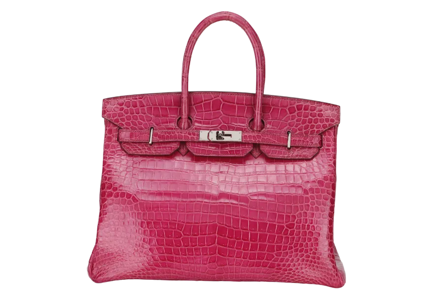 HERMES BIRKIN 35 (STAMP N) ROSE SCHEHERAZADE POROSUS CROC SKIN SILVER HARDWARE WITH KEYS&LOCK, RAINCOAT, DUST COVER & BOX