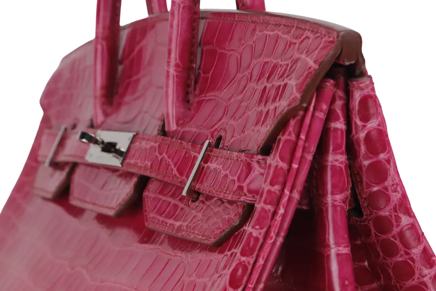HERMES BIRKIN 35 (STAMP N) ROSE SCHEHERAZADE POROSUS CROC SKIN SILVER HARDWARE WITH KEYS&LOCK, RAINCOAT, DUST COVER & BOX