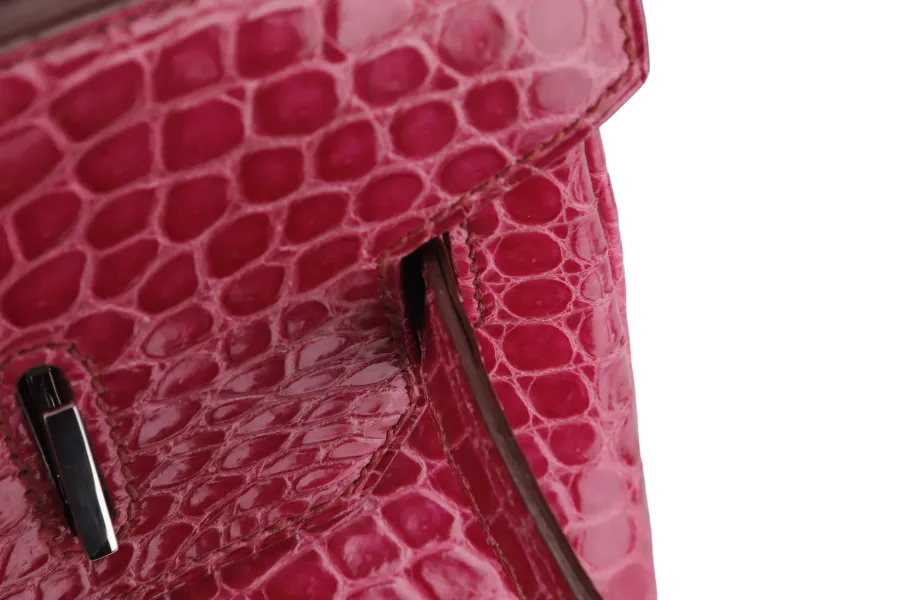 HERMES BIRKIN 35 (STAMP N) ROSE SCHEHERAZADE POROSUS CROC SKIN SILVER HARDWARE WITH KEYS&LOCK, RAINCOAT, DUST COVER & BOX
