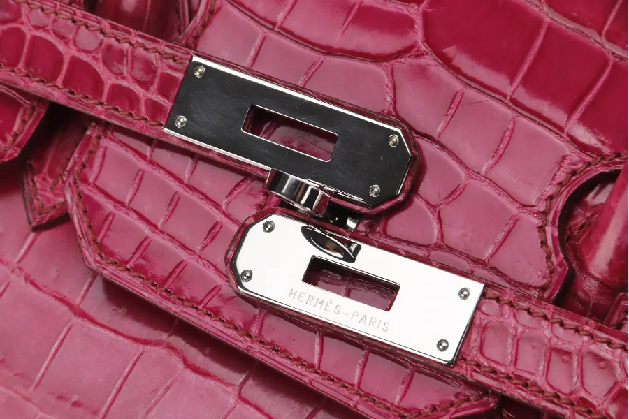 HERMES BIRKIN 35 (STAMP N) ROSE SCHEHERAZADE POROSUS CROC SKIN SILVER HARDWARE WITH KEYS&LOCK, RAINCOAT, DUST COVER & BOX