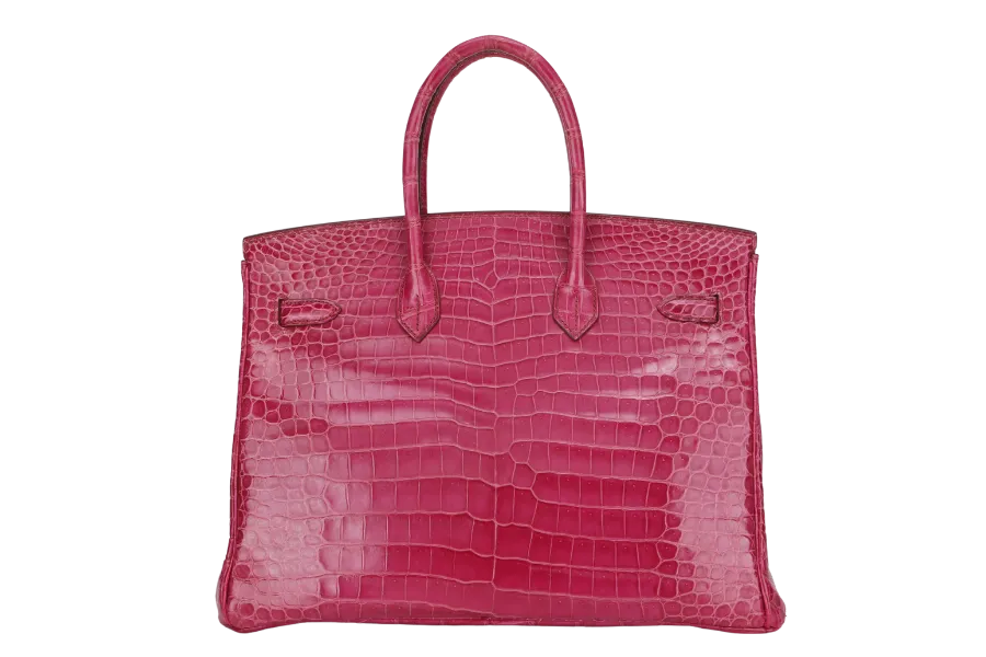 HERMES BIRKIN 35 (STAMP N) ROSE SCHEHERAZADE POROSUS CROC SKIN SILVER HARDWARE WITH KEYS&LOCK, RAINCOAT, DUST COVER & BOX