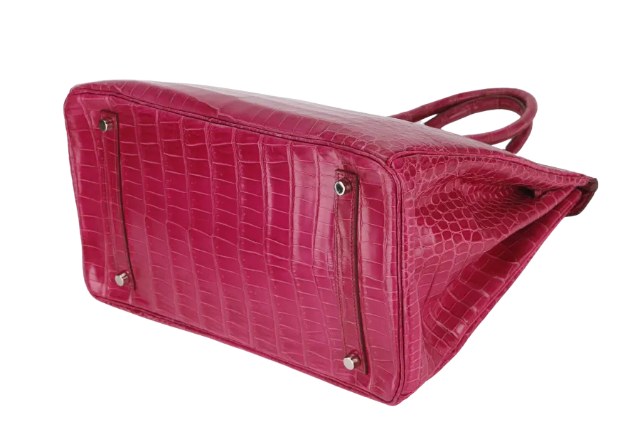 HERMES BIRKIN 35 (STAMP N) ROSE SCHEHERAZADE POROSUS CROC SKIN SILVER HARDWARE WITH KEYS&LOCK, RAINCOAT, DUST COVER & BOX