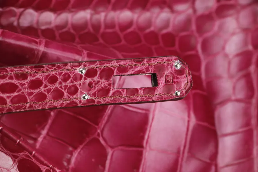 HERMES BIRKIN 35 (STAMP N) ROSE SCHEHERAZADE POROSUS CROC SKIN SILVER HARDWARE WITH KEYS&LOCK, RAINCOAT, DUST COVER & BOX