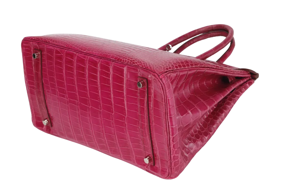 HERMES BIRKIN 35 (STAMP N) ROSE SCHEHERAZADE POROSUS CROC SKIN SILVER HARDWARE WITH KEYS&LOCK, RAINCOAT, DUST COVER & BOX